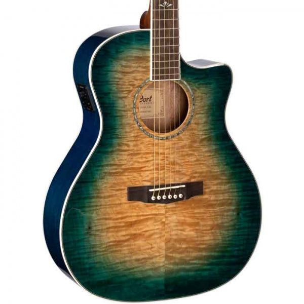 Cort GA-QF CBB Grand Auditorium Electro-Acoustic Guitar -Coral Blue Burst