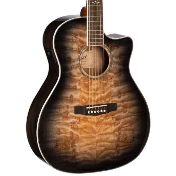 CORT GA-QF TBB GRAND AUDITORIUM SEMI ACOUSTIC GUITAR WITH BAG - TRANS BLACK BURST