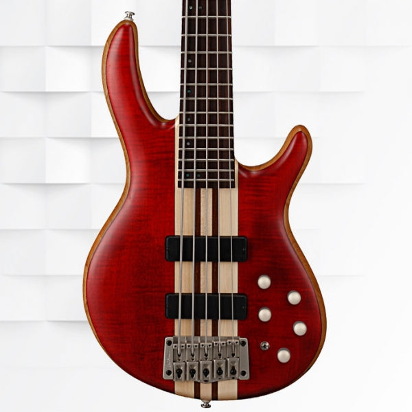 Cort A5 Plus FMMH OPBC 5-String Bass Guitar With Gig Bag - Open Pore Black Cherry