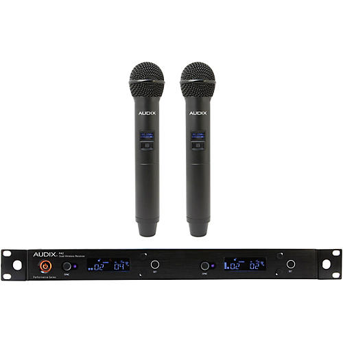 Audix AP42 OM5 Dual Handheld Wireless Microphone System with R42 Two Channel Diversity Receiver and Two H60/OM5 Handheld Transmitters Band A