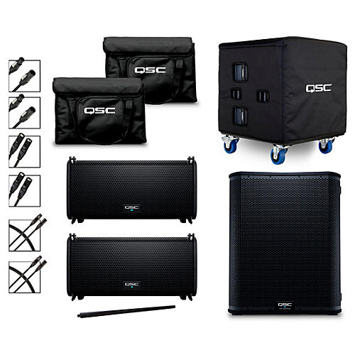 QSC (2) LA108 Pole Mounted Active Line Array Speaker Package With KS118 Subwoofer