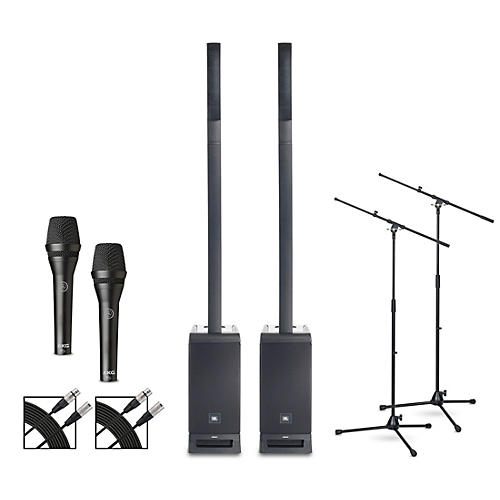 JBL IRX ONE Column Line Array Stereo Bundle With Dual AKG P5i Microphones, Stands and Cables