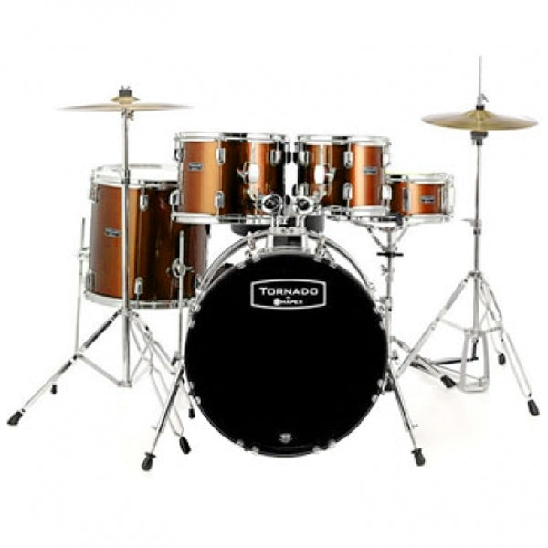 MAPEX TORNADO 5 PIECES ACOUSTIC DRUM KIT WITH HARDWARE AND CYMBALS - ORANGE SPARKLE