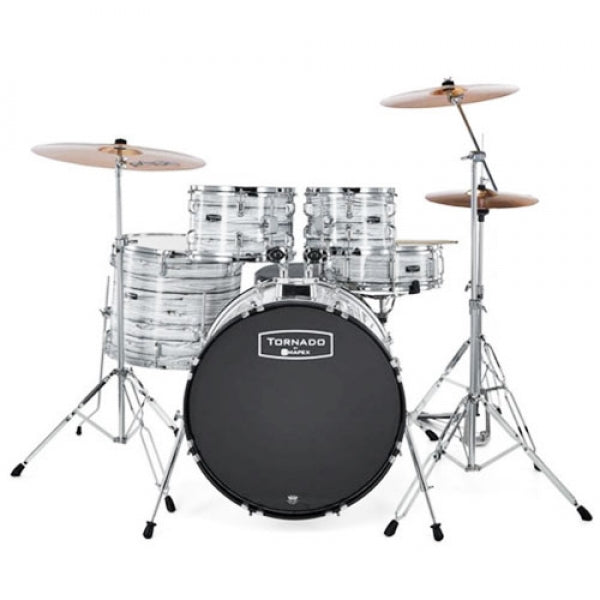 Mapex Tornado 5 Pieces Acoustic Drum Kit With Hardware And Cymbals - White Wood Grain