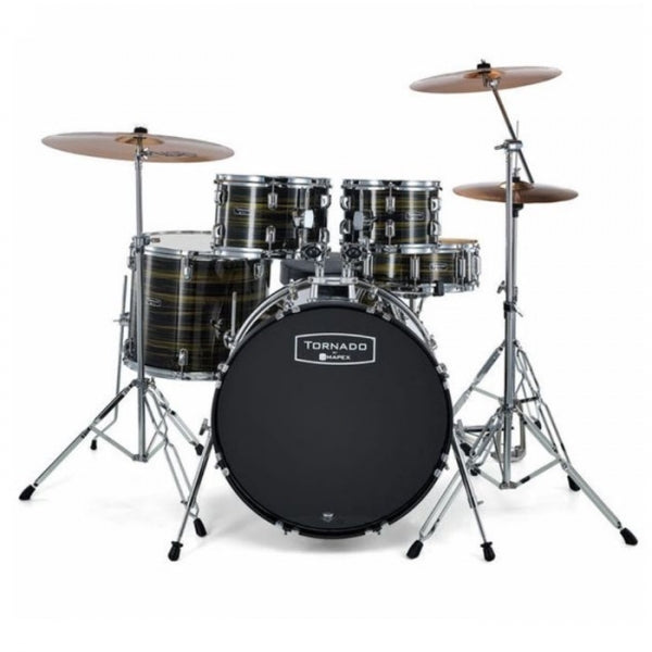 MAPEX TORNADO 5 PIECES ACOUSTIC DRUM KIT WITH HARDWARE AND CYMBALS - BROWN WOODGRAIN