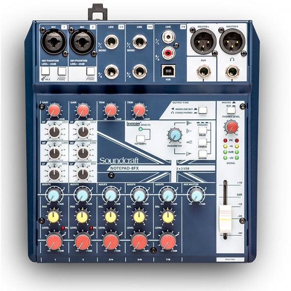 SOUNDCRAFT NOTEPAD-8FX SMALL-FORMAT ANALOG MIXING CONSOLE WITH USB I/O AND LEXICON EFFECTS